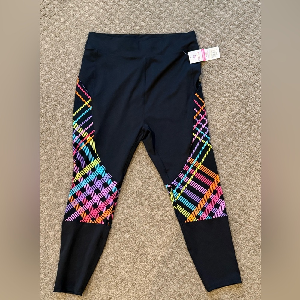 POP Fit Black Leggings with Rainbow Plaid
